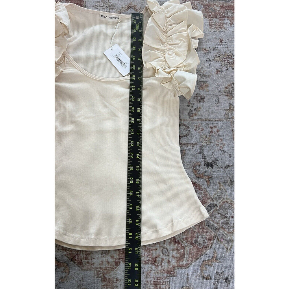 Ulla Johnson Koa Top in Cream Ribbed Knit Ruffle Cap Sleeve Size P Petite - Picture 7 of 10